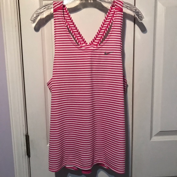 Nike Women’s Tank Top Pink White Striped Loose Fit - Picture 1 of 6